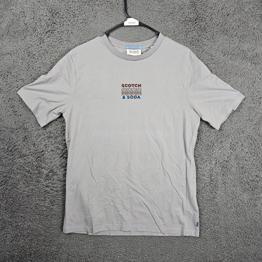 Scotch & Soda Mens Gray Graphic T-Shirt Short Sleeve Geometric Tribal‎ Size M